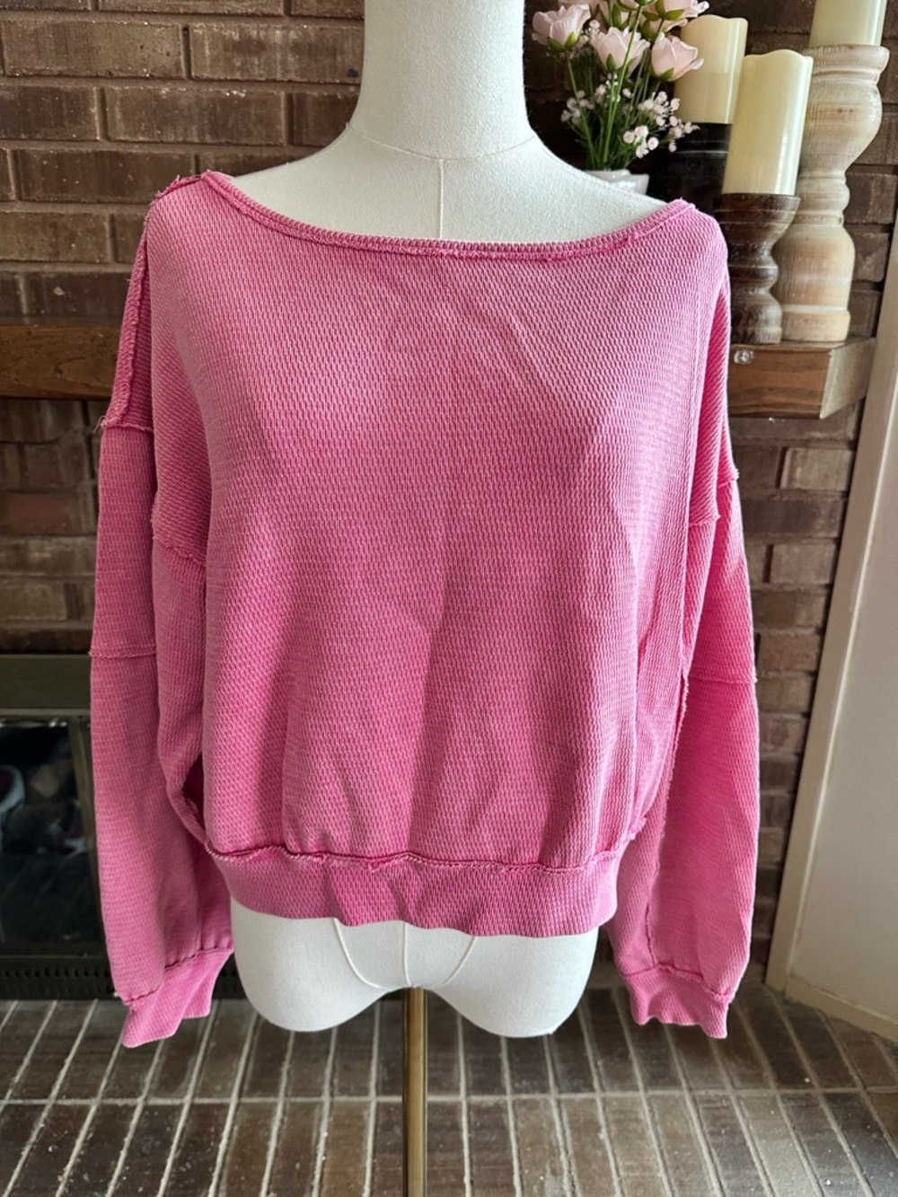 Free People We The Free Pink Thermal Waffle Knit Top
